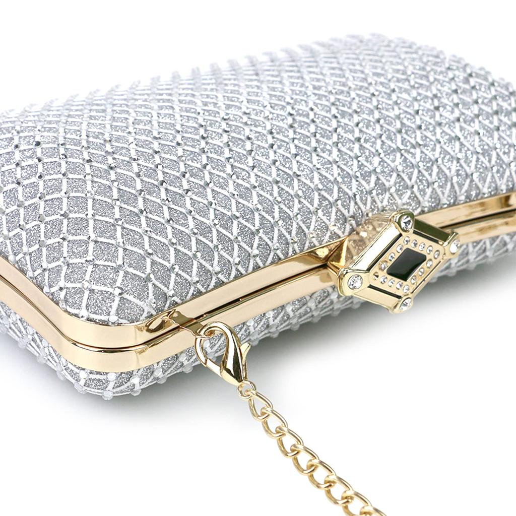 NICOLE & DORIS Women's Sparkly 2-Way Mini Shoulder Bag, Handbag, or Clutch Bag for Weddings, Lightweight, Waterproof, with Shoulder Chain, Elegant