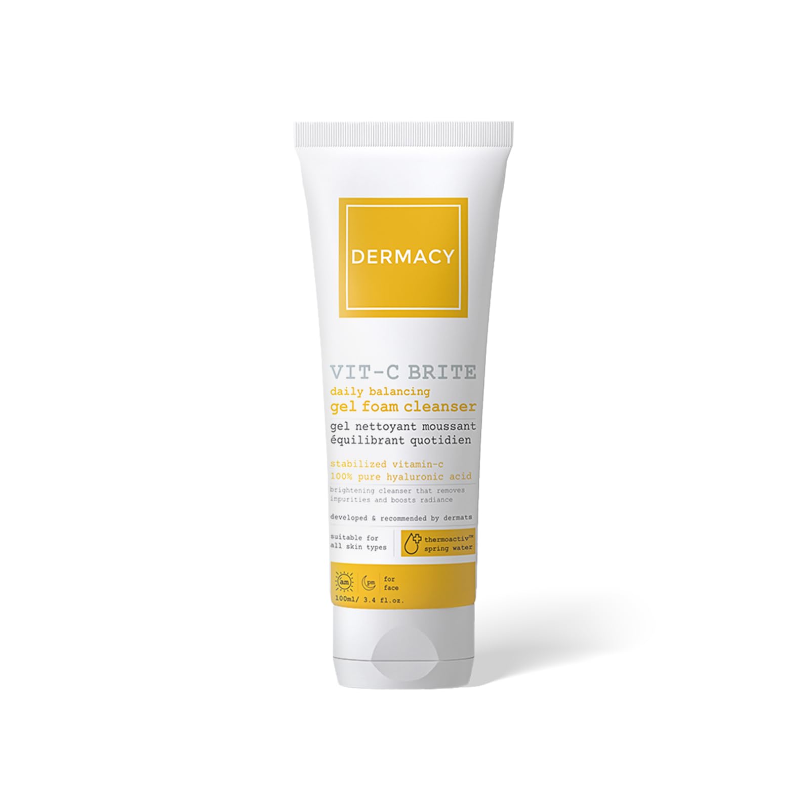 Dermacy Vit - C Brite Daily Balancing Gel Foam Cleanser | Brightening Cleanser That Removes Impurities and Boosts Radiance | 20% Stabilized Vitamin