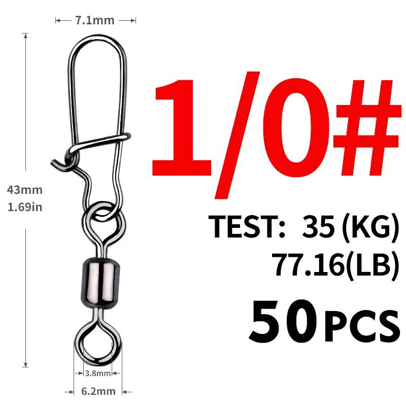 50pcs/box Heavy-Duty Ball Bearing Fishing Swivels Snaps with 8-Shaped Swivel Rings Stainless Steel for Saltwater Lure Connector 260319