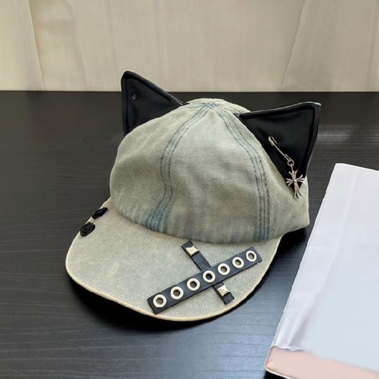 2000s Ripped Baseball Hat Breathable Adjustable Punk 3D Cats Ear Dancing Hat For Women Everyday and Music Festival Wear