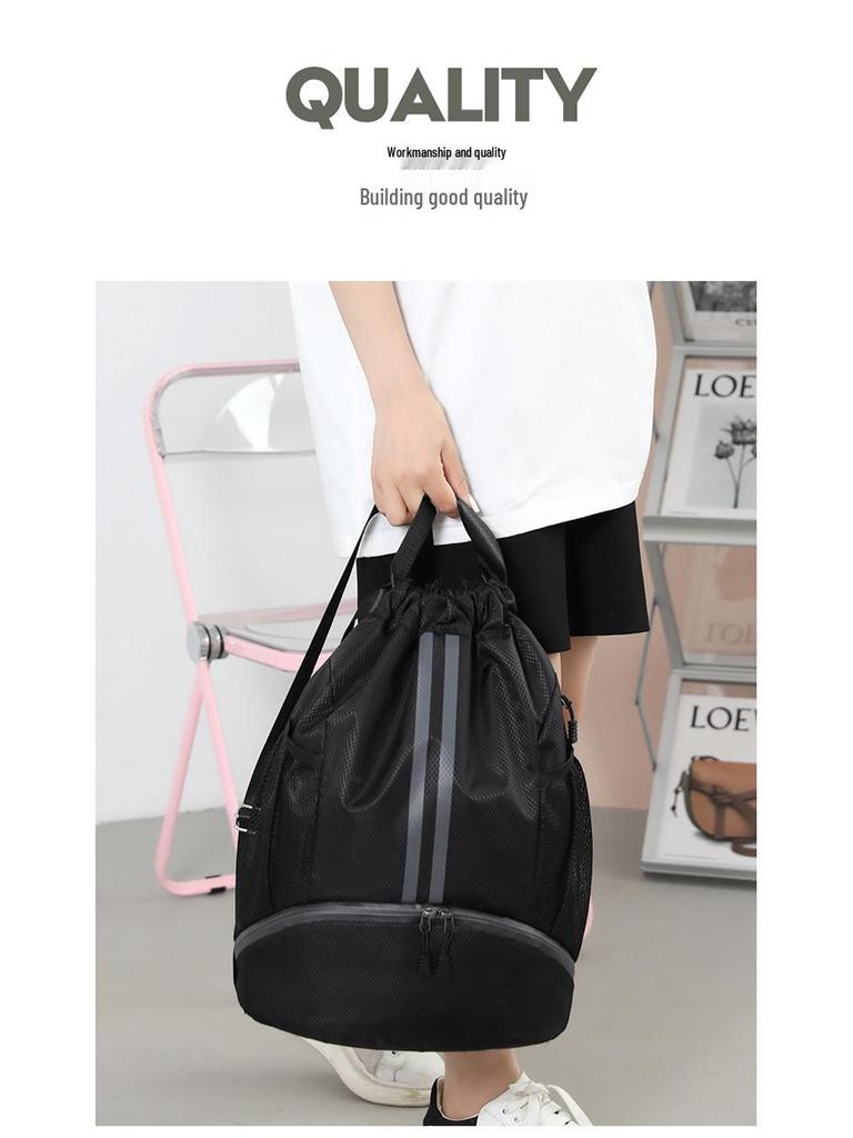 Large Capacity Oxford Cloth Sports Backpack with Wet/Dry Separation and Drawstring, Unisex for Swimming and Basketball