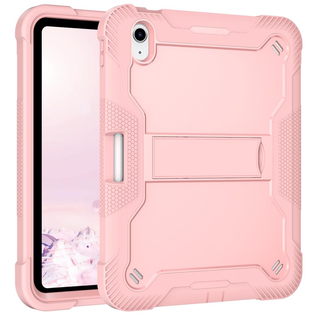 for iPad 10th Generation 10.9 Case, (with Pencil Holder & Kickstand) Rugged Shockproof Heavy Duty Soft Silicone Hard PC Case