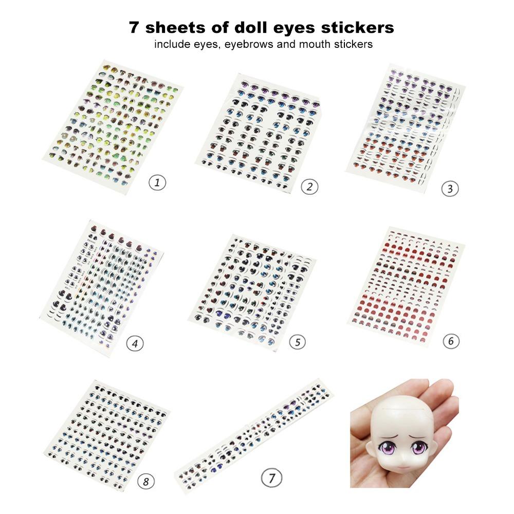 7pcs Colorful Doll Eye Paster Water Decals Doll Mouth Stickers Doll Eyes Stickers  Resin Projects