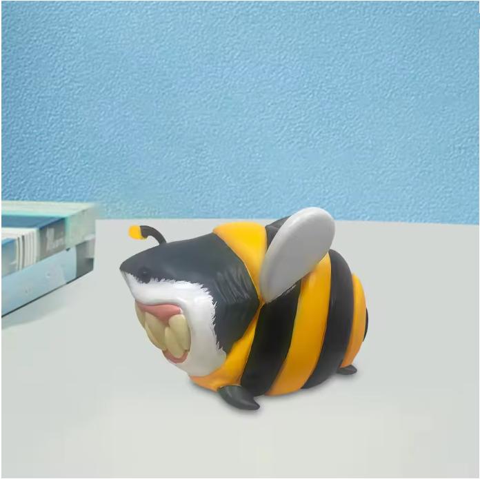 Ozdoba z żywicy w kształcie rekina, figurka pszczoły z kreskówki, dekoracja stołu, kolekcjonerska statua rekina na kominek, regał, biurko