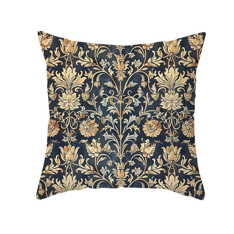 Retro Floral Pillowcase Peach Skin Printed Pillowcase Living Room Sofa Decoration Pillow Cushion Retro Style Wall