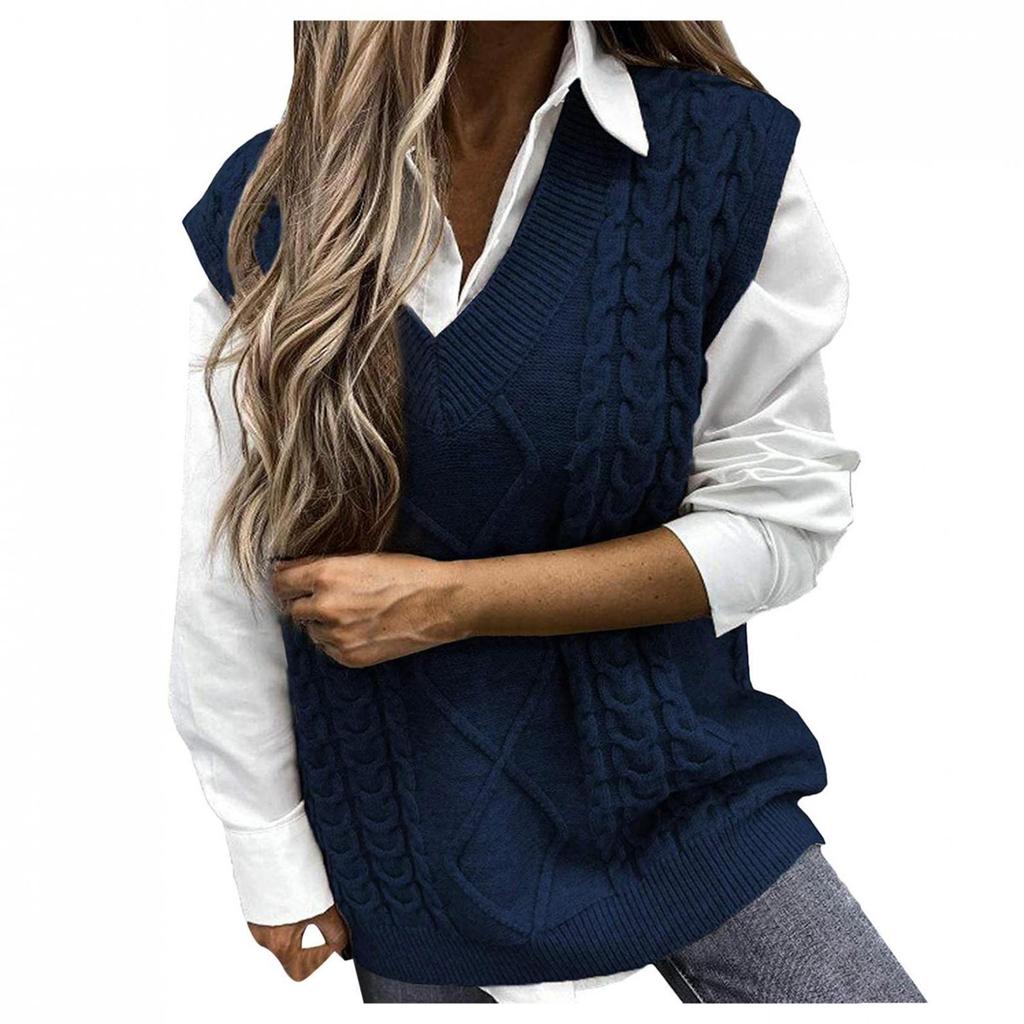 Women's Ladies Fashion Sweater Solid Color V-neck Sleeveless Dough Vest Sweater