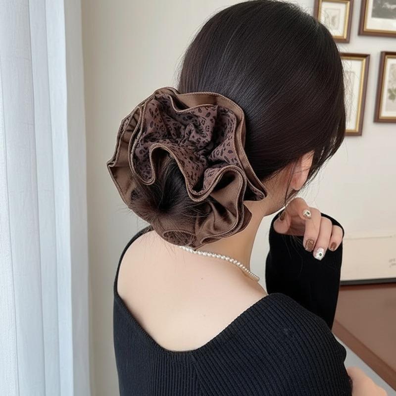 

New leopard print double-layer large intestine hair band hair tie rope ball head flower rubber band hair accessories