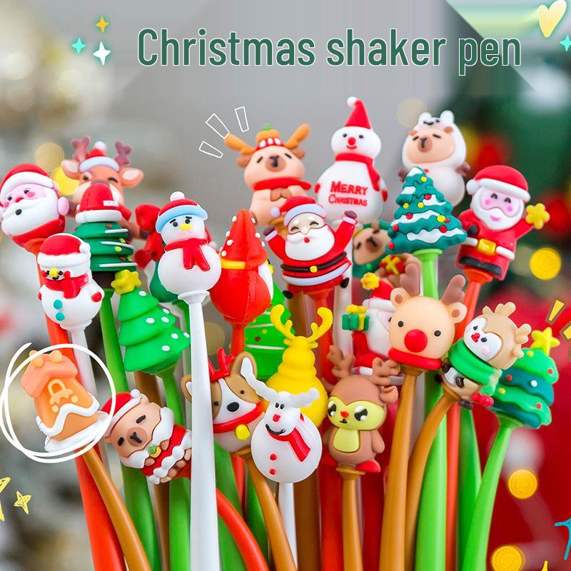 Vánoční kreslené třpytivé pero pro žáky základní školy - Roztomilý, hodnotný dárek s černou kuličkovou náplní