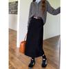 Women's Camel Corduroy Midi Skirt High Waist Straight Casual Warm Winter Skirt with Belt