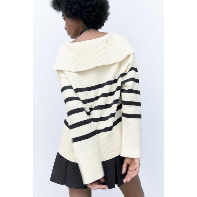 Lazy Autumn New Fashion Polo Collar Striped Pullover