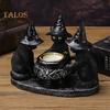 Black Cat Candle Holder Resin Halloween Cats with Witch Hats Candle Holder Vintage Candle Holder Tabletop Decoration Gift for Cat Lovers