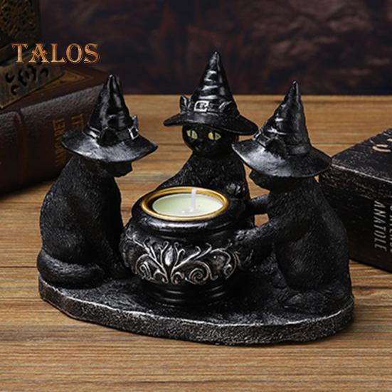 Black Cat Candle Holder Resin Halloween Cats with Witch Hats Candle Holder Vintage Candle Holder Tabletop Decoration Gift for Cat Lovers