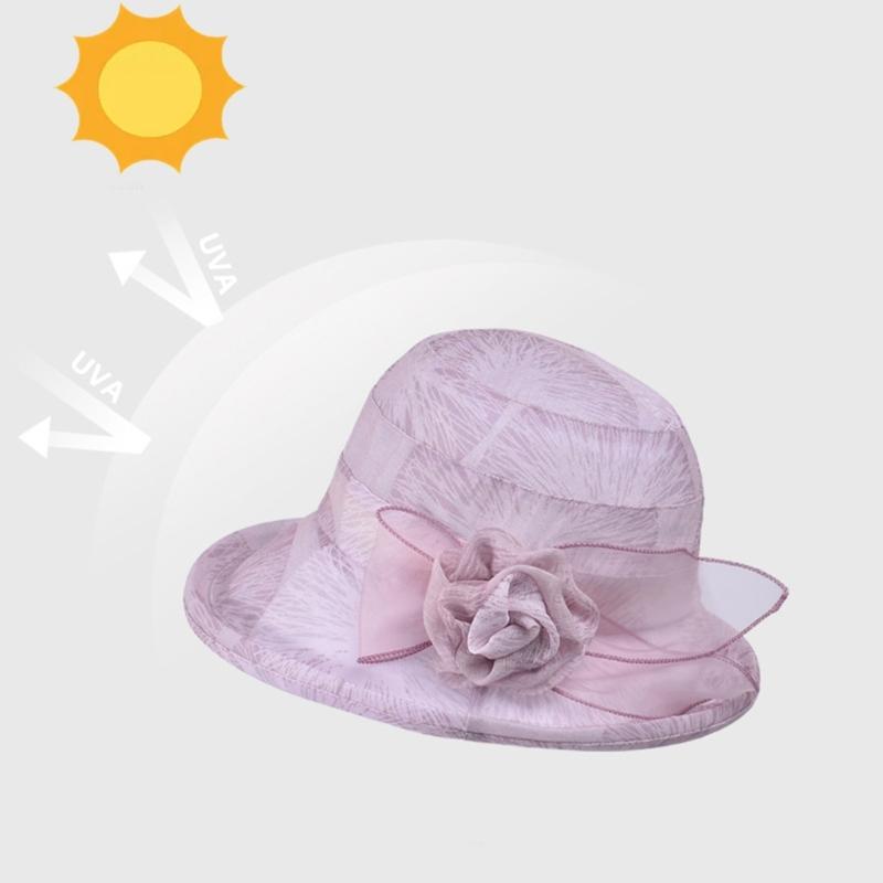 Women's Fashionable Mesh Sun Hat Flower Decoration Portable and Comfortable for Lady, Ideal for Travel