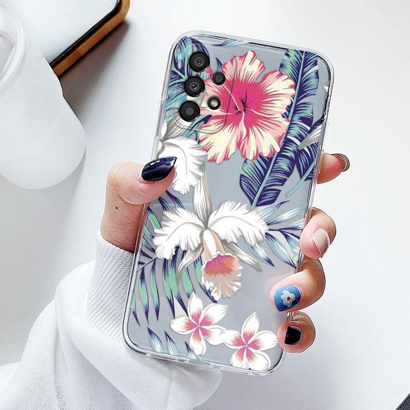 Phone Case For Samsung A53 5G A33 Floral Silicon Cover For Samsung Galaxy A73 Fundas Coque Transparent Soft Capas Flower TPU