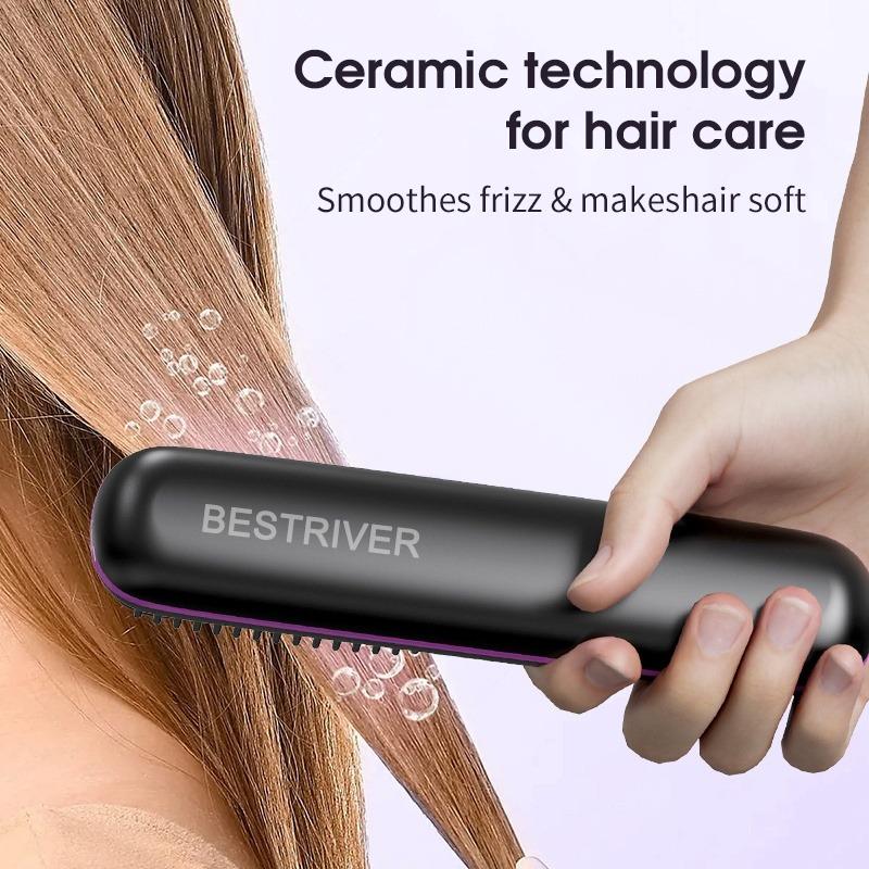 1PC portable wireless hair straightener brush, constant temperature and anti-scalding , hot comb function, Type-C fast charging, LCD screen display