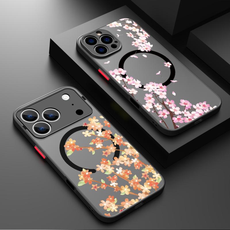 For iPhone 17 Pro Max Case Magnetic For Magsafe Simple Style Floral Cover For iPhone 16 Pro Max 15 14 13 12 11 16E Air Funda