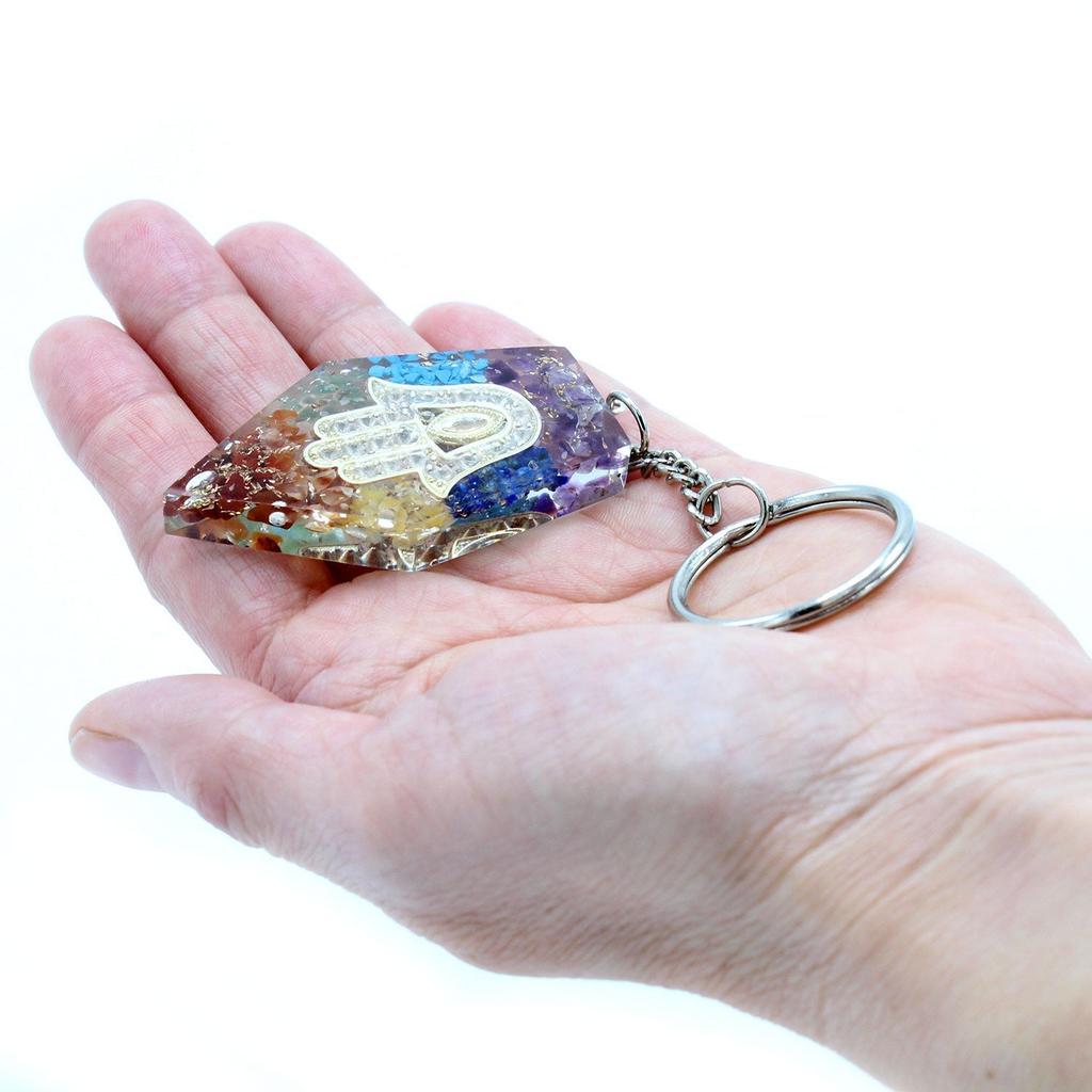 2x Orgonite Keychain Gemstone Chakra Hamsa