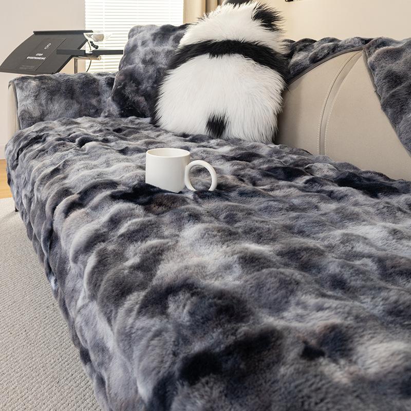Gradient Bubble Faux Rabbit Plush Sofa Cushion Thick Anti-Slip Sofa Cover For Autumn And Winter Cozy Home Decor For Living Room
