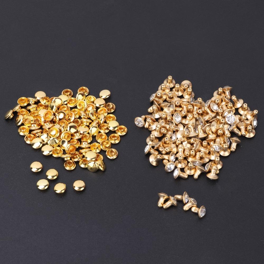100pcs 6mm & 7mm Crystal Rivets Silver & Gold Double Cap Rivets  DIY Leather Craft 6mm