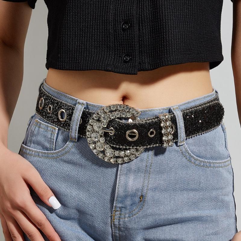 Adult Shinning Waist Belt Luxurious Pin Buckle Waist Belt Adjustable Length Full Diamond Rhinestone Belt for Nightclub