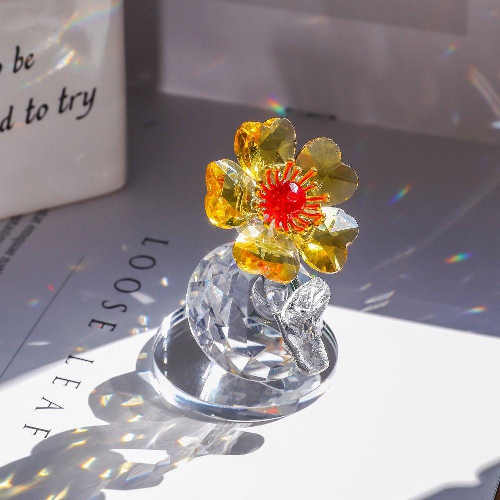 Handcraft Mini Glass Flower Sculpture Clear Base Tabletop Plants Suncatcher  Home