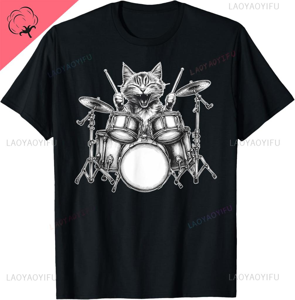 Cat Playing Guitar Rock Star Rock and Roll for Men Women T-Shirt Print Original Design Gifts T Shirts Camiseta Hombre