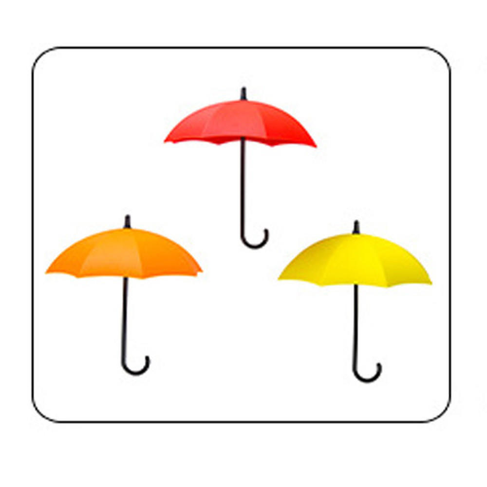 3pcs Cute Umbrella Wall Hooks Key Holder Wall Hook Hanger Organizer Durable Dual Side Adhesive Tape