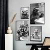 Black And White Cartoon Abstract Cute Animals Duck Hippo Panda Alpaca Brush Teeth Posters Canvas Prints Art Home Room Wall Decor