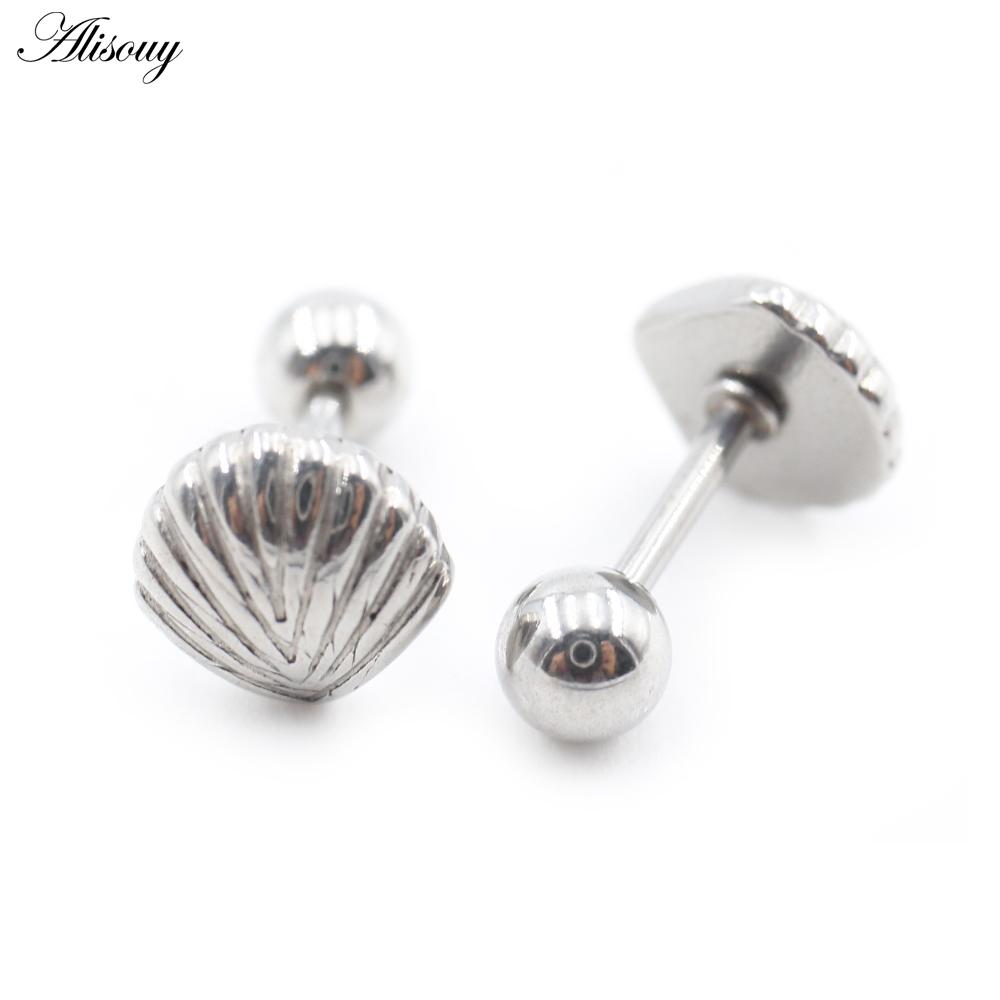 2PC Edelstahl Shell Kreuz Herz Stern Spinne Mond Schlange Biene Dreieck Frauen Männer Ohrstecker Knorpel Ohrringe Piercing Schmuck