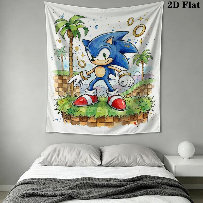 Sonic the Hedgehog Wall Tapestry Aesthetic Wall Hanging Printed Fabric Blanket Decorative Tapestries for Bedroom Living Room Home Decor