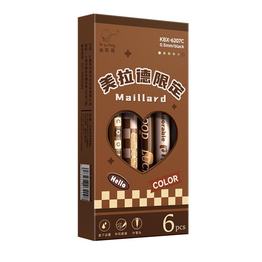 6ks Maillard sada gelových per, kávové tóny 0,5 mm kuličkové pero, černá barva, rychleschnoucí inkoust na psaní