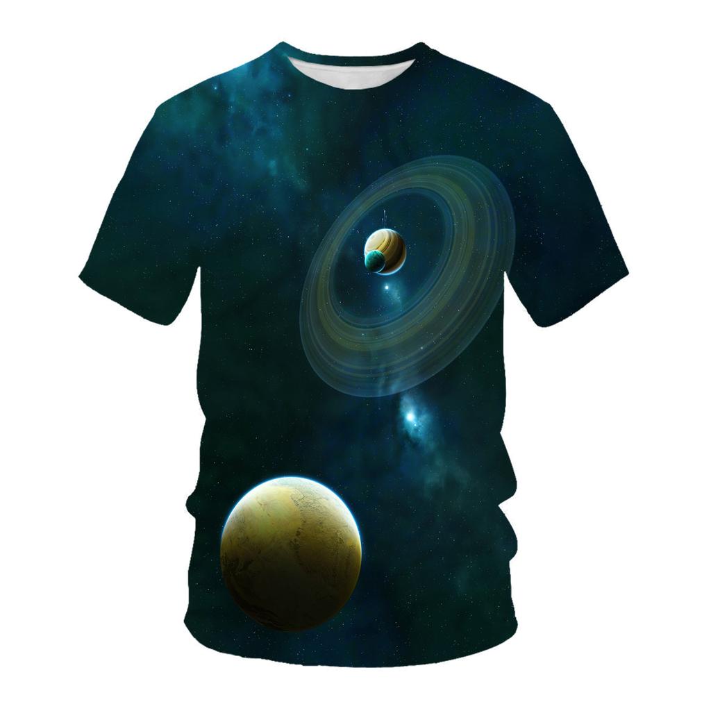 Cosmic Starry Sky Print T-Shirt Crew Neck Short Sleeve Top Fashion T-Shirts Men’s