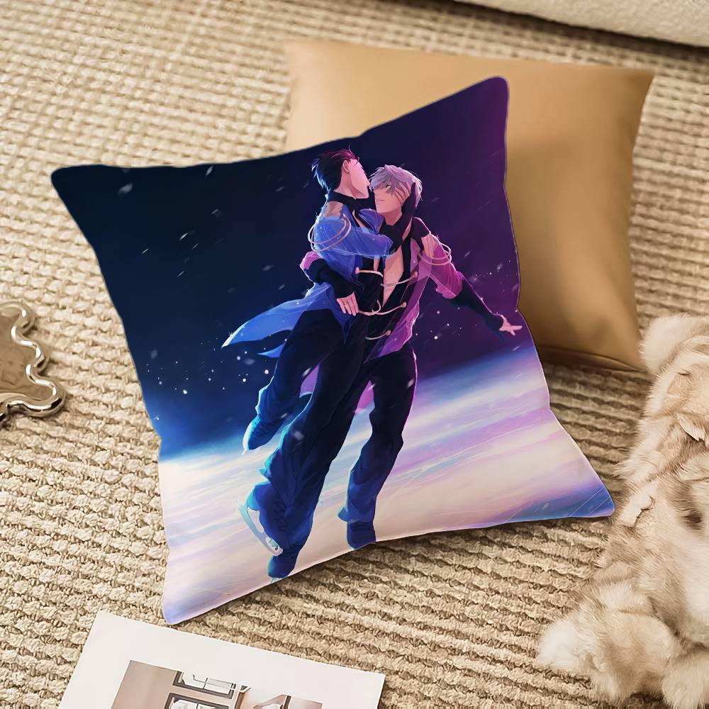 Y-Yuri On Ice Pillow Case Anti-dustmite Pillowcase Invisible Zipper Silky Short Plush Sofa Cushion Cover