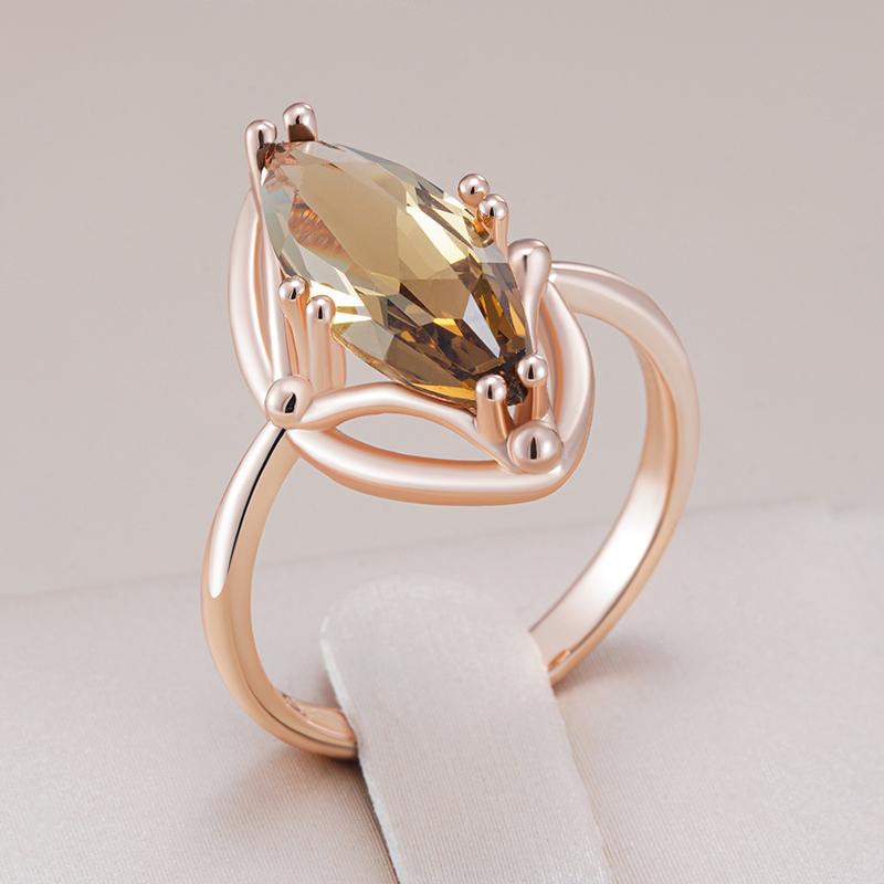 Rhombus Brown Natural Zircon Bride Wedding Ring Fashion  Rose Gold Color Accessories High Quality Women Daily Jewelry