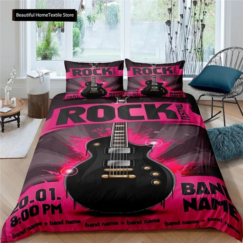 3d Music Notes Guitar Duvet Cover Set For Teens Adults Bedroom Decor Music Bedding Sets Fashion Hip Hop Comforter Cover
