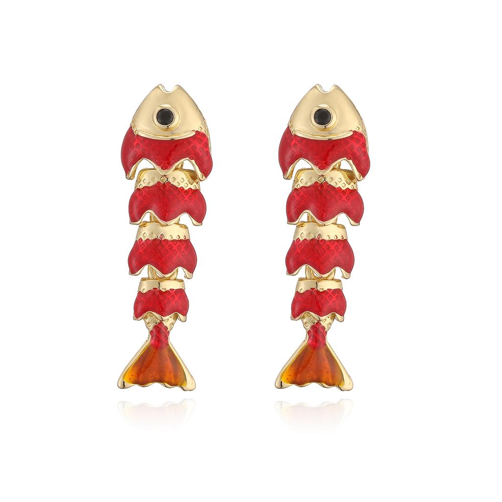 Colorful Fish-Motif Fashion Metal Zircon Handmade Colored Bracelet/Stud Earrings Women's Lucky Charm Accessories Gift