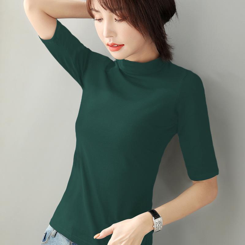 Fashionable Women's Mid-Sleeve, Small High Collar Pure Cotton Slim Fit Shirts