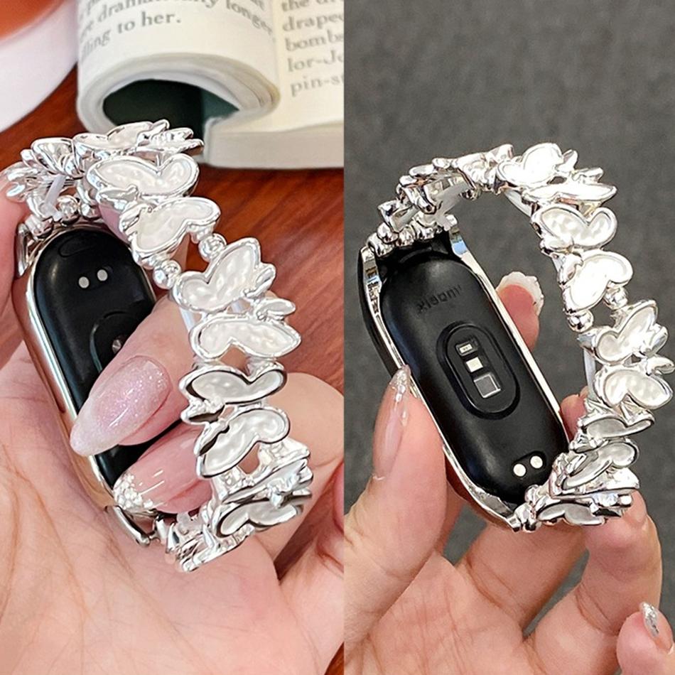 

Luxury Butterfly Exotic Metal Strap For Xiaomi Mi Band 10 9 8 Pro 7 Miband 8 9 6 5 Wristband Fashion Vintage Elastic Bracelet For Mi Band 5 6