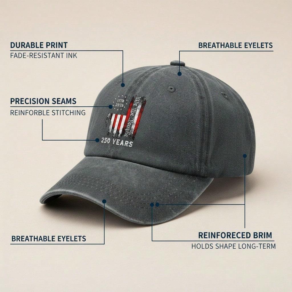 Patriotic Baseball Cap - 250Th Anniversary Commemorative "WE THE PEOPLE" Print Adjustable Vintage Washed Polyester Hat Unisex Outdoor Sports Daily