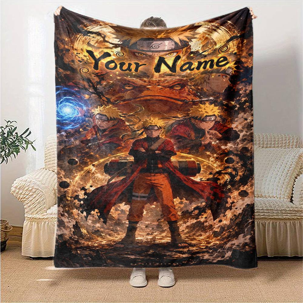 Naruto Character Customize Your Name Blanket Throw Customizable Blanket Soft & Cozy Suitable for Living Room Office Chair Seaside Bedding