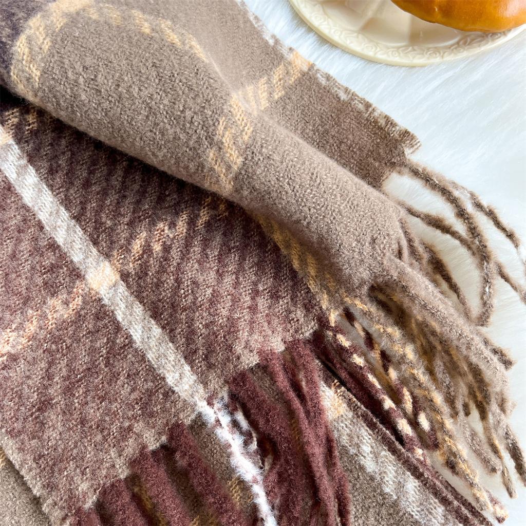 Autumn And Winter Color Matching Plaid Scarf Women'S Thickened Warm Couple Scarf Student High-End Versatile Shawl