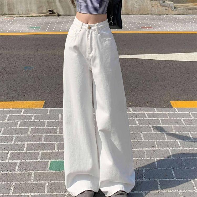 Women s High Waist White Denim Pants Wide Leg Loose Fit Casual Winter Trousers S
