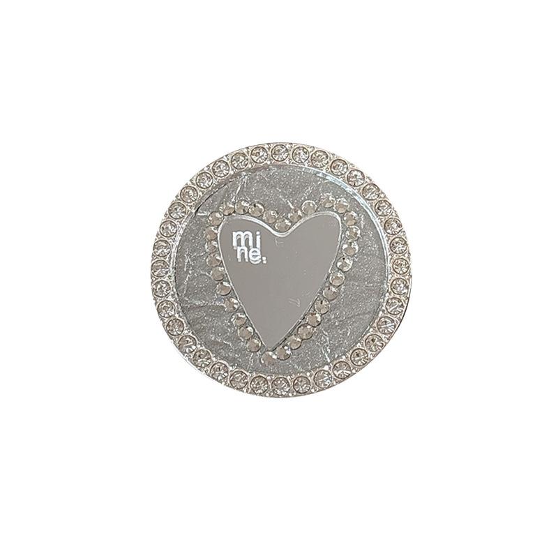 Luxury Mobile Phone Airbag Holder Magnetic Paste Leather Round Rhinestone Heart Mirror High-End Female