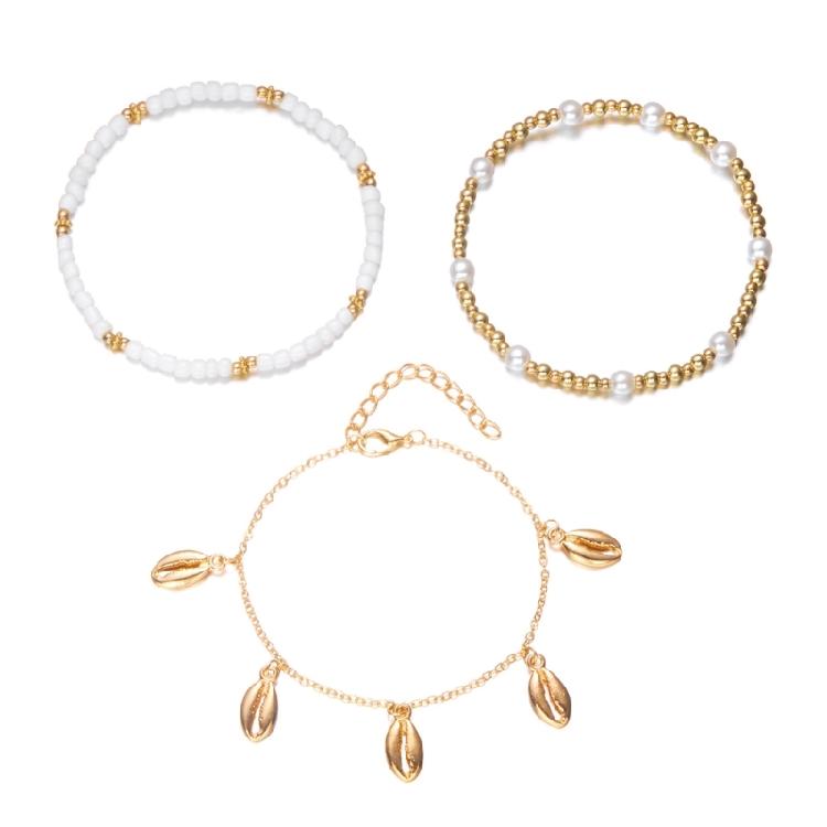 Stackable Anklet Beach Vacation Jewelry Multilayer Shell Bead Ankle Chain Handmade Comfortable Alloy Seaside Accessory