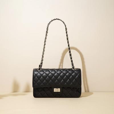 Leather Caviar Rhombus Chain Bag First Layer Cowhide Chain Single Shoulder Crossbody Small Square Bag New