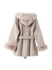 Damen Kapuzenjacke aus synthetischer Wolle Damen Taschen Wollmantel Damen Taillen Daunen Wolljacke Pelz Kapuzenmantel Modestil Herbst und Winter