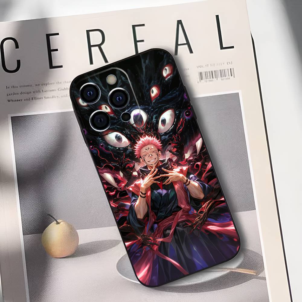 R-Ryomen Sukuna J-Jujutsu K-Kaisen Phone Case For IPhone 17,16,15,14,13,12,11,Plus,Pro,Max,Plus,XS,soft case Black silicone