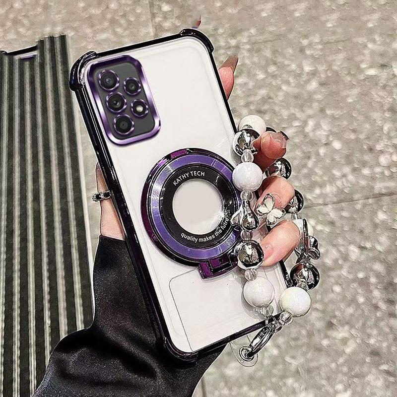 Shockproof Plating Bracelet Magnetic Magsafe Bracket Phone Holder Case on for Moto G24 G14 G34 G04 G84 G54 E14 G53 G05 E15 Cover