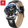 OLEVS Moon Phase Chronograph Man Watch Leather Strap Waterproof Luminous Luxury Brand Original Quartz Wrist Watches for Men 3609