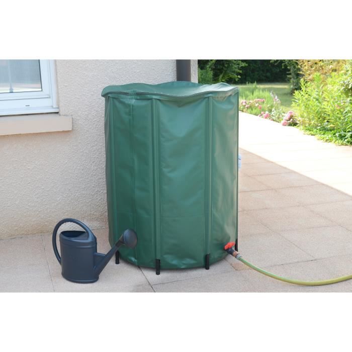 EDA - Récupérateur D'eau Souple Et Pliable 500 L - Avec Filtre En Filet + 2 Robinets - Résistant Aux Intempéries - Ø 80 X H.98 Cm